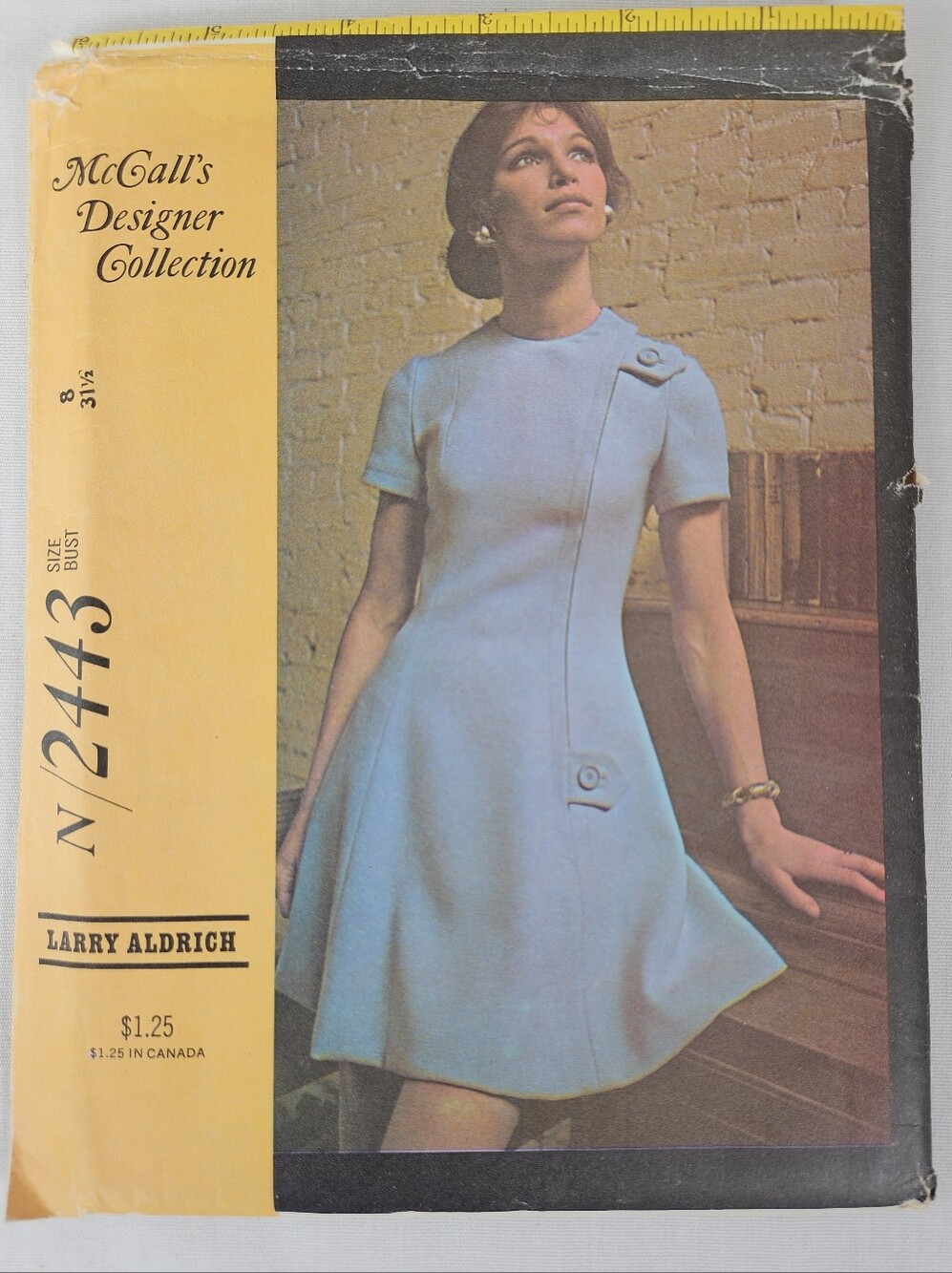 Vintage 1970 McCall's 2443 Larry Aldrich Mod A-Line Dress Pattern Size 8 Uncut